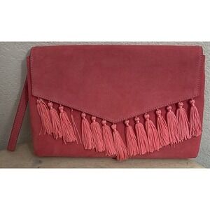White House Black Market Clutch Suede Coral‎ Tassel Evening Bag